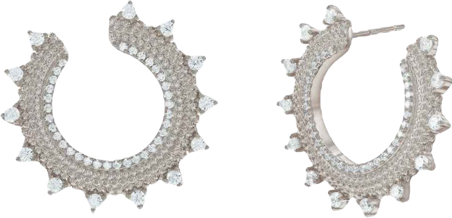 Suzy Levian Sterling Silver White Cubic Zirconia Open Sunburst Circle Earrings