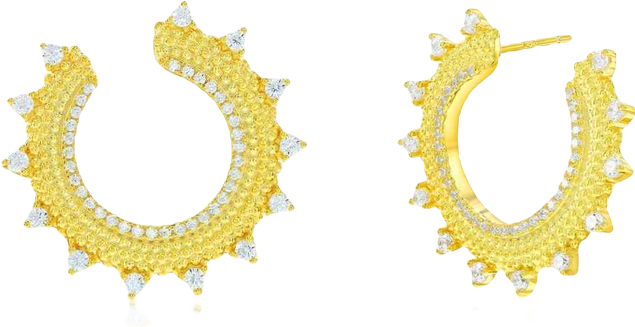 Suzy Levian Sterling Silver White Cubic Zirconia Open Sunburst Circle Earrings