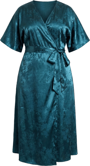 Plus Size Tie Wrap Surplice Midi Dress