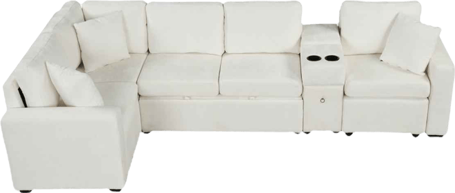 L-shaped Convertible Sofa Bed Modular Sectional with Pull-Out Bed