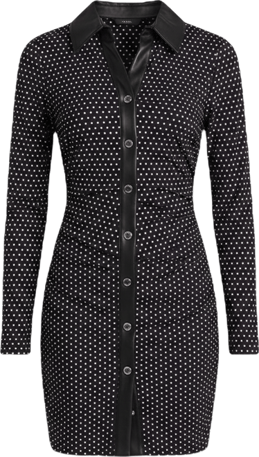 Women's Ruched Snap Collared Neck Mini Dress