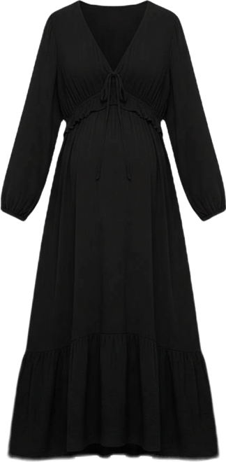 Puff Sleeve Ruffle Midi Dress