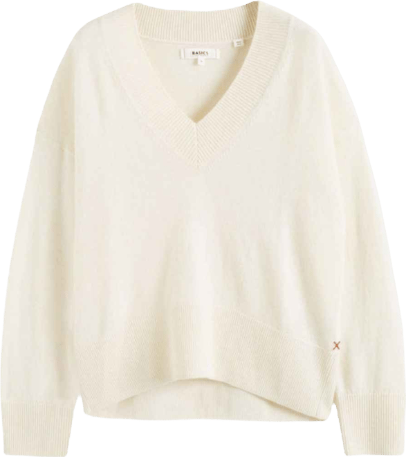 Women's V Neck Wool Cashmere Slouchy Lightweight Sweater