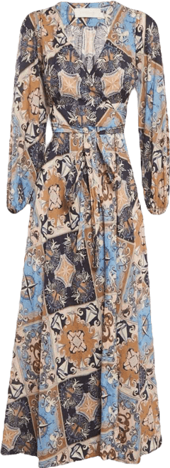 Women's Multicolour Nautical Print Cotton Wrap Midi Dress