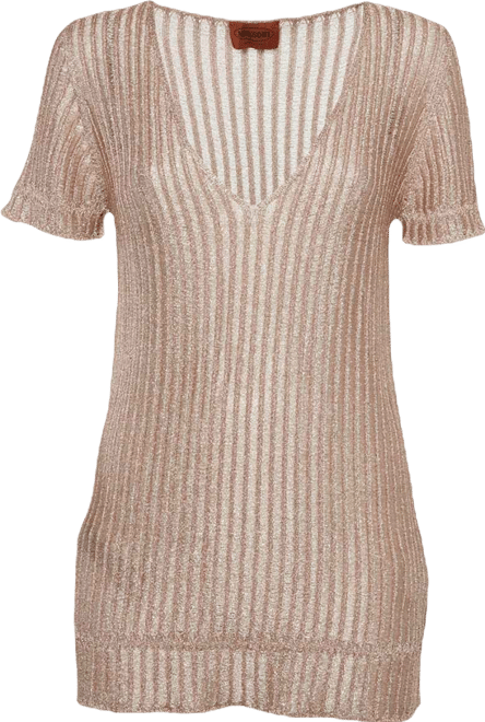 Women's Metallic Lurex Knit V-Neck Top