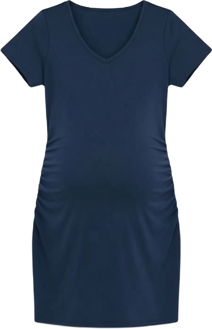 Women's V-Neck Short Sleeve Side Ruched Bodycon Mini Dress