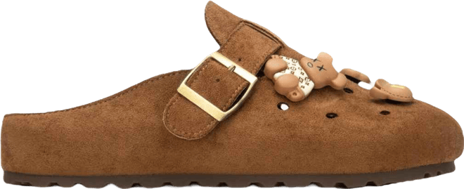 Women's Suede Clogs With Teddy Bear Charms