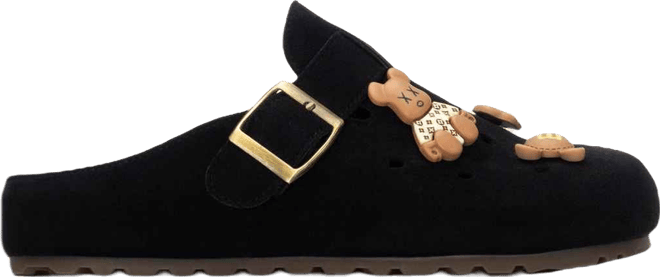 Women's Suede Clogs With Teddy Bear Charms
