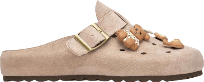 Women's Suede Clogs With Teddy Bear Charms