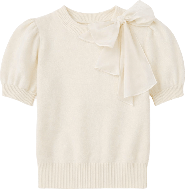 Women's Bow Accent Puff Sleeve Knit Top