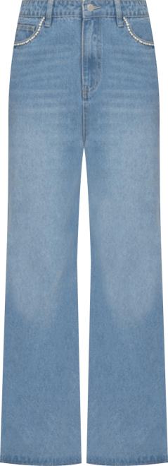 Women's Rhinestone Pocket Jean Wide-Leg Pants