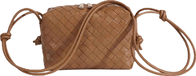 Women's Tan Woven Leather Crossbody Bag