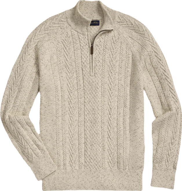 Cotton Quarter-Zip Mouline Fisherman Military Sweater