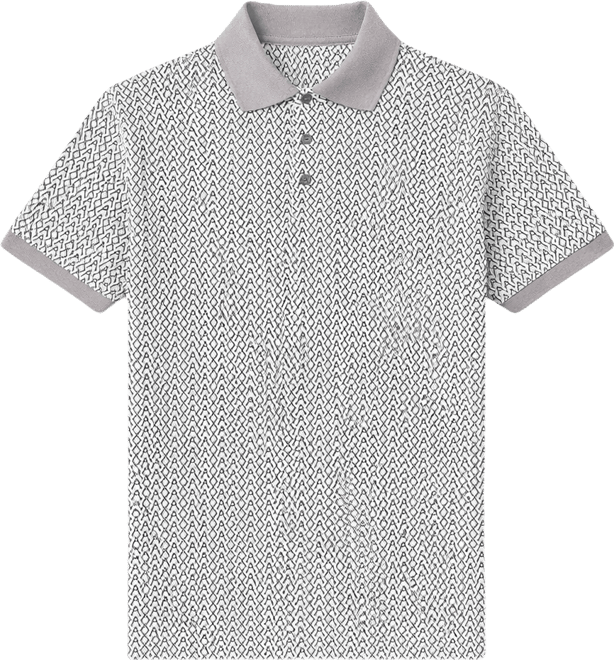 Men's Short Sleeve Pique Allover Logo Print Polo Shirt