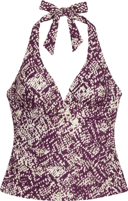 Women's Halter V-Neck Shirred Tankini Top