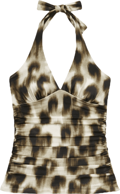 Women's Halter V-Neck Shirred Tankini Top