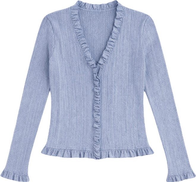 Women's V-Neck Ruffle Hem Cardigan Sweater