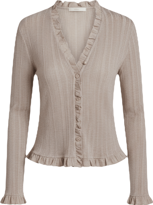 Women's V-Neck Ruffle Hem Cardigan Sweater