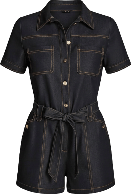 Women's Stretch Denim Button-Front Closure Romper