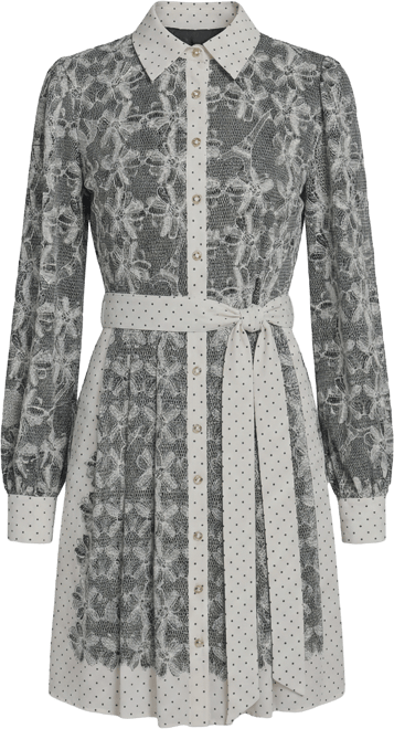 Women's Lace Print Collared Shirt Dress