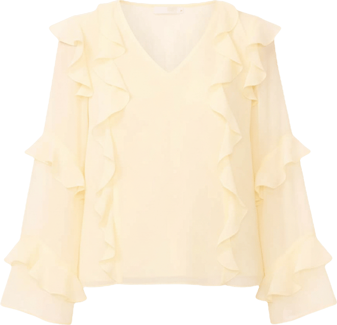 Women's Long-Sleeve V-Neck Ruffle Top