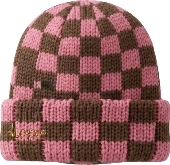 Women's Two-Tone Checkerboard Knit Beanie