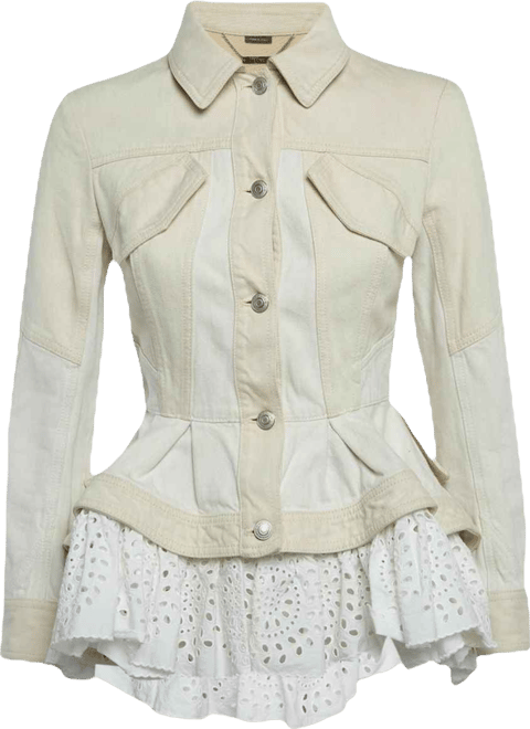 Women's Beige Cotton Trim Denim Jacket