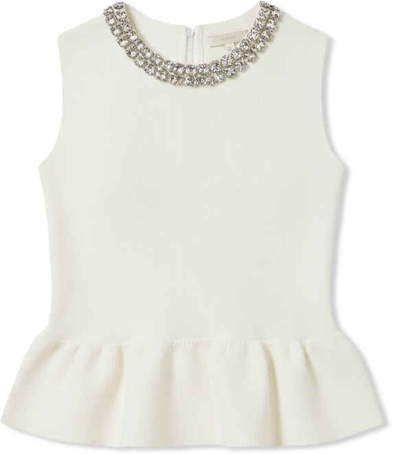 Women's Jewel Trim Neck Peplum Knit Top