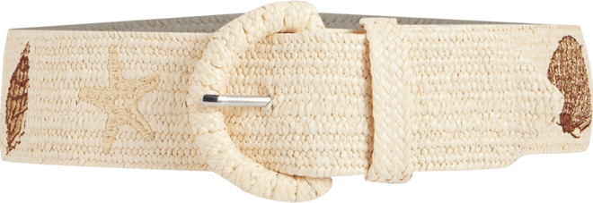 Women's Embroidered-Shell Straw Stretch Belt, Macy's Exclusive