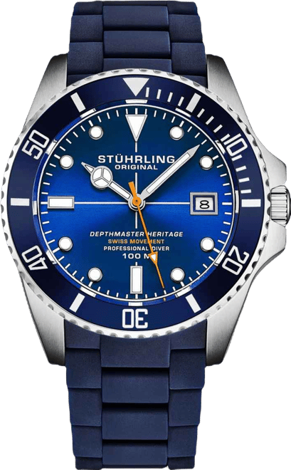 Depthmaster Heritage 4087 Men's Swiss Quartz Diver Watch, 44mm Black Dial with Red Accents