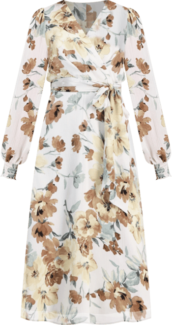 Women's Printed Belted Midi Dress