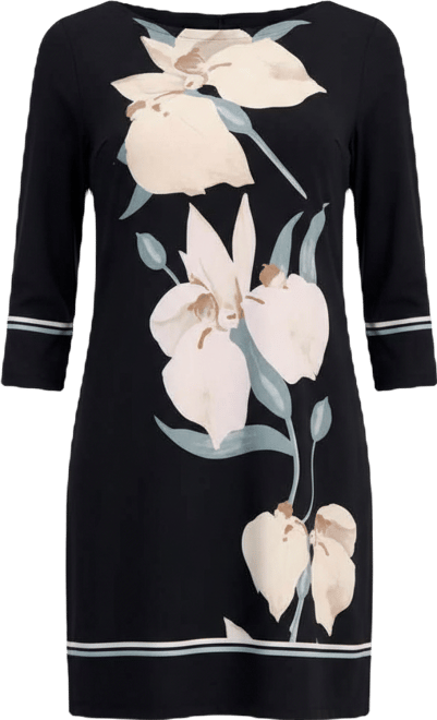 Women's Floral-Printed Boat-Neck 3/4-Sleeve T-Shirt Dress