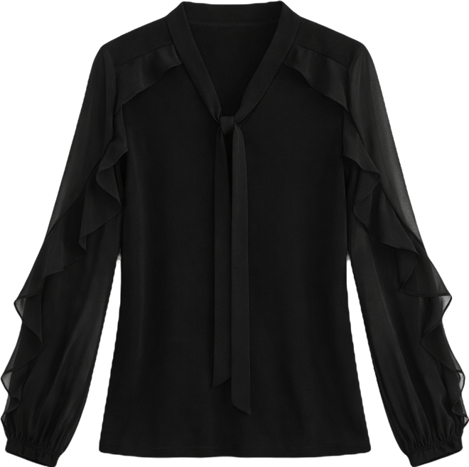 Women's Tie-Neck Ruffle-Long-Sleeve Top