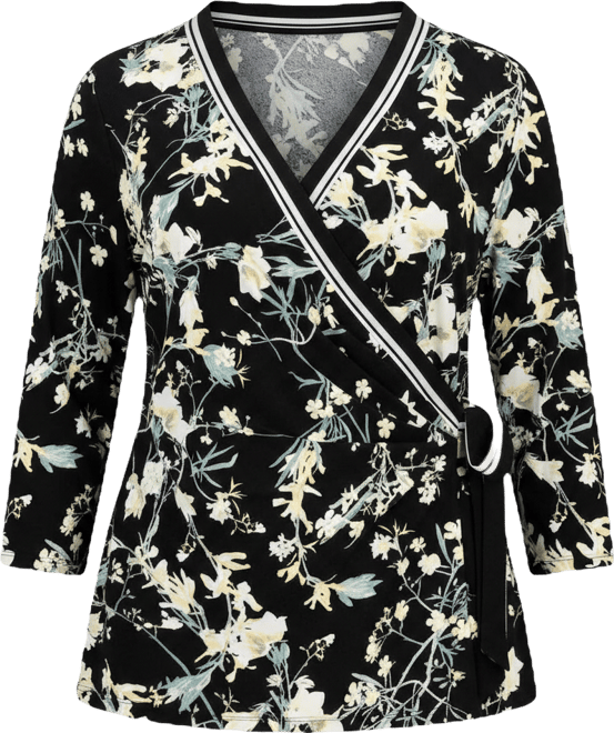 Plus Size Floral Border Stripe Wrap Top
