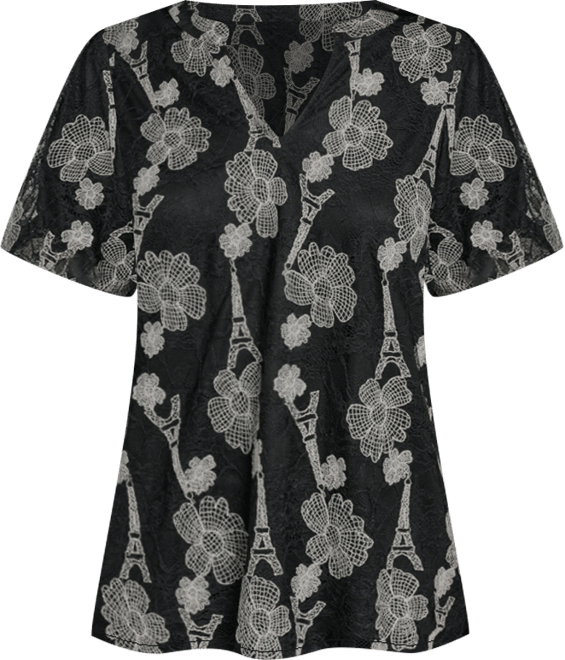 Women's Popover Paris Lace Short-Sleeve Top