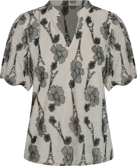 Women's Popover Paris Lace Short-Sleeve Top