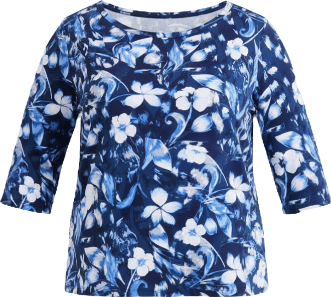 Plus Size Printed Cotton 3/4-Sleeve Top, Macy's Exclusive