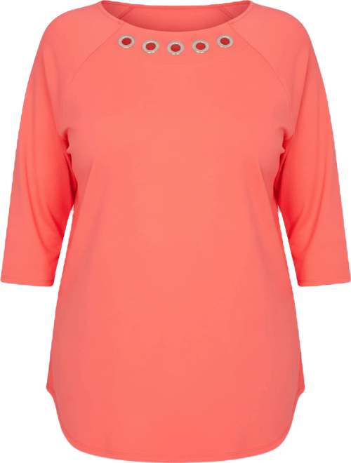 Plus Size Grommet Neck Solid Knit Top