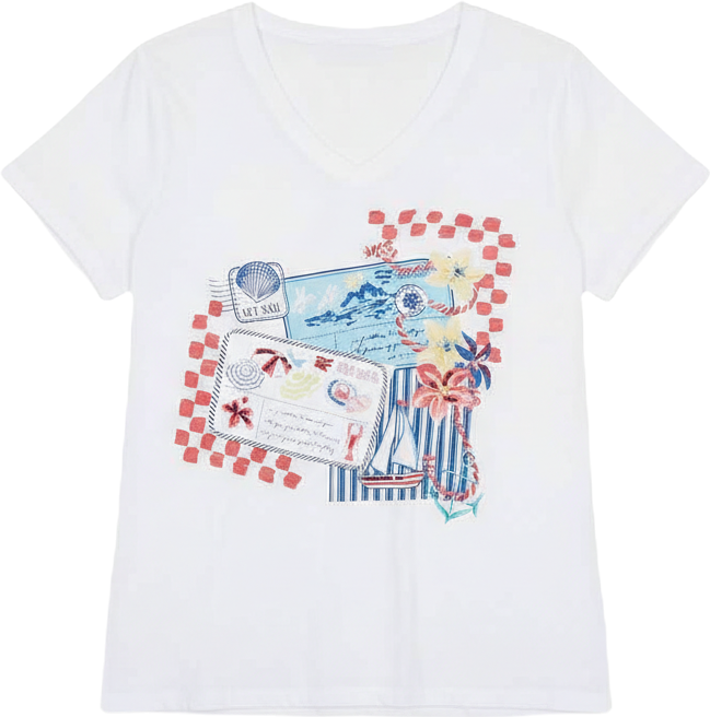 Plus Size Embellished Postcard Graphic T-Shirt