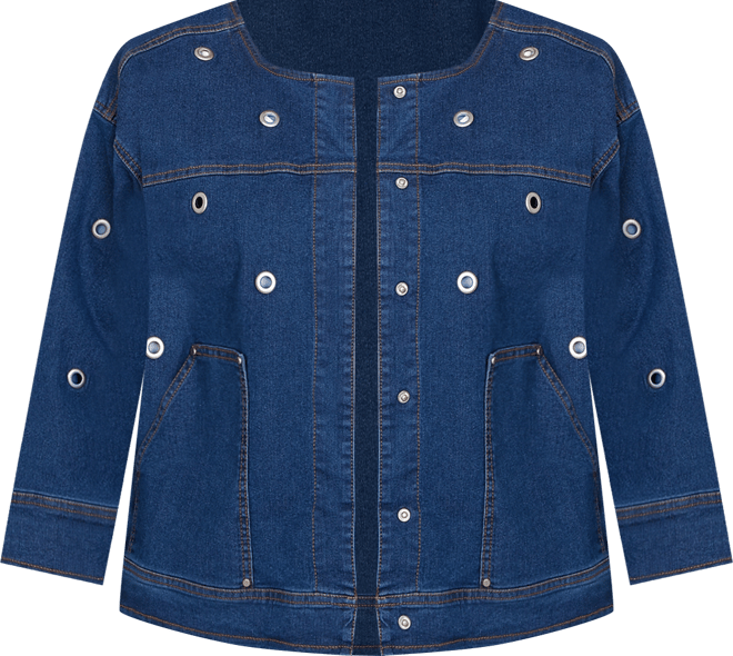 Plus Size Grommet Detail Stretch Denim Jacket