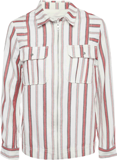 Women's White Striped Cotton Tach Raye Jacket