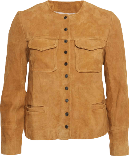 Women's Brown Suede Round Neck Jacket