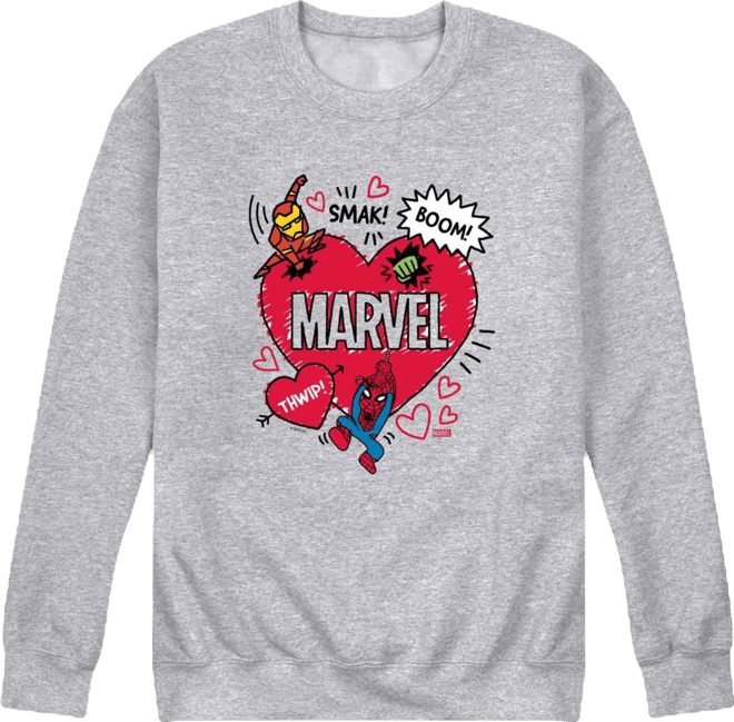 Men's Marvel Avengers Valentines Scribble Printed Crewneck Sweatshirt