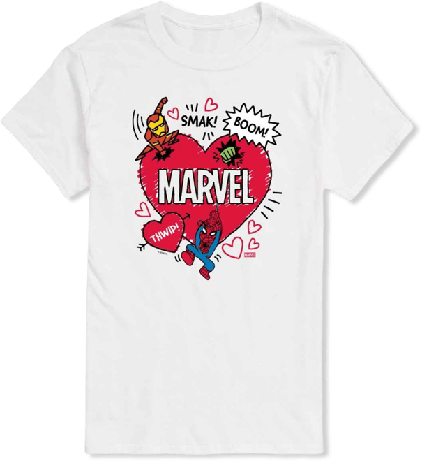 Men's Marvel Avengers Valentines Scribble Printed Short-Sleeve Graphic T-Shirt