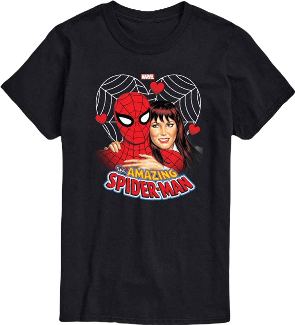 Men's Spiderman Mary Jane & Hearts Printed Short-Sleeve Graphic T-Shirt