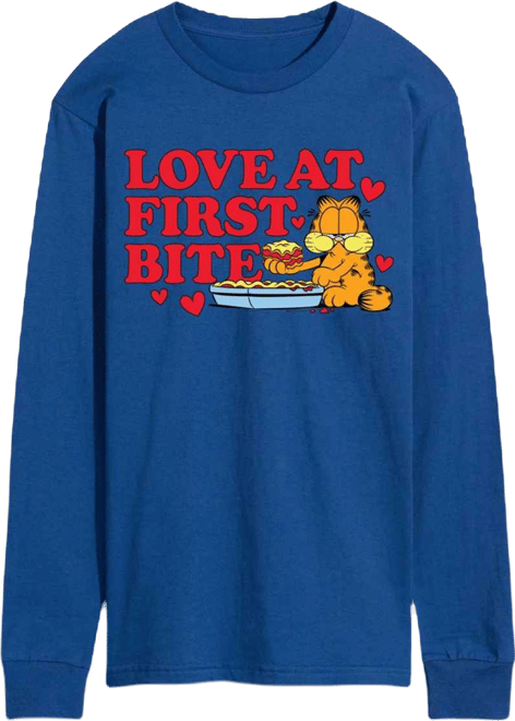 Men's Garfield Love At First Bite Printed Long-Sleeve Graphic T-Shirt
