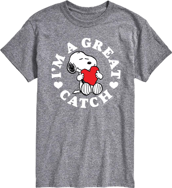 Men's Peanuts Snoopy I'M A Great Catch Printed Short-Sleeve Graphic T-Shirt