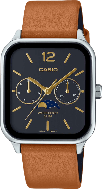 Men's Japanese Quartz Brown Leather Watch 34mm