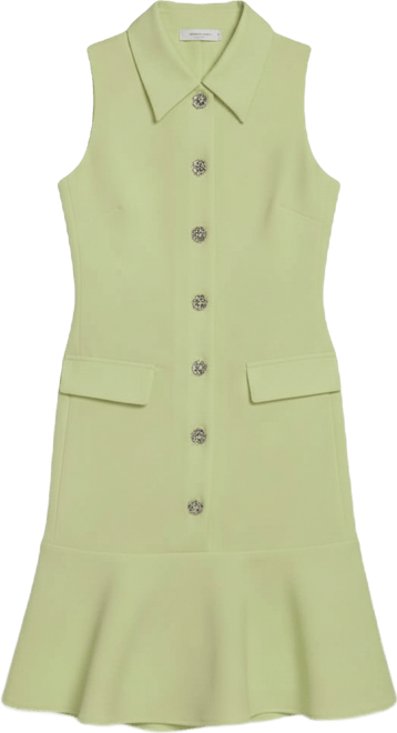 Women's Flower-Button Collared Sleeveless Shift Dress