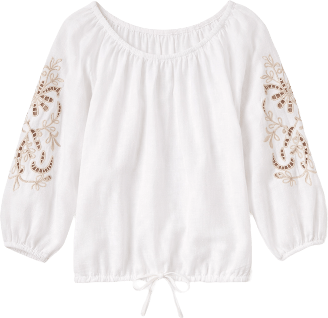 Petite Tile Print 3/4-Sleeve Gathered-Hem Top, Macy's Exclusive